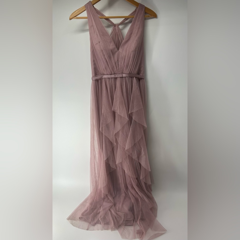 White by Vera Wang Mauve Ruffled Tulle Maxi Dress
